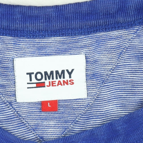 Tommy Jeans Men Blue Striped Cotton Crew Neck T-Shirt Size L