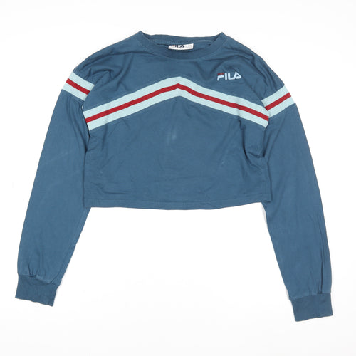 Fila Women’s Blue Crop Pullover Sweatshirt S Logo Long Sleeve