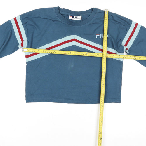 Fila Women’s Blue Crop Pullover Sweatshirt S Logo Long Sleeve