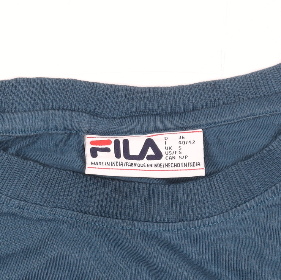 Fila Women’s Blue Crop Pullover Sweatshirt S Logo Long Sleeve