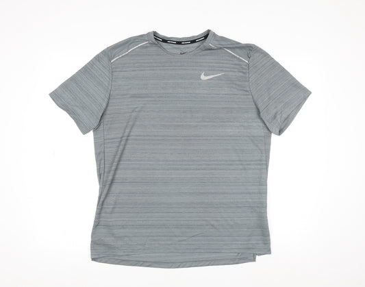 Nike Men's Grey Dri-Fit Running T-Shirt Size L Breathable Quick Dry