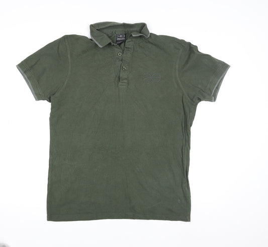 Crosshatch Men's Green Regular Fit Cotton Polo Shirt L