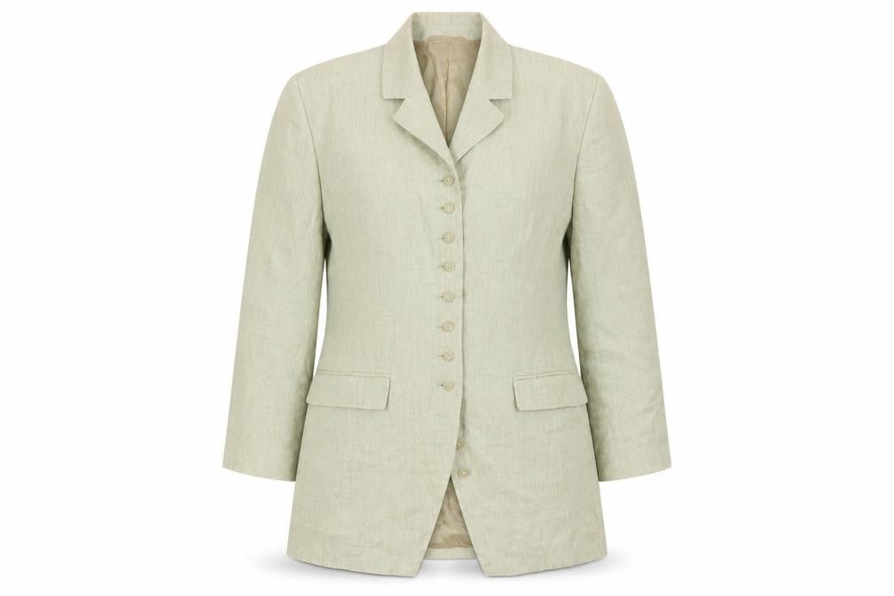 Front view of ESPRIT Women's Beige Linen Single-Breasted Blazer, size M