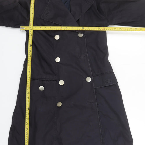 Reiss Women's Black Small Trench Coat Cotton Blend Double Breasted