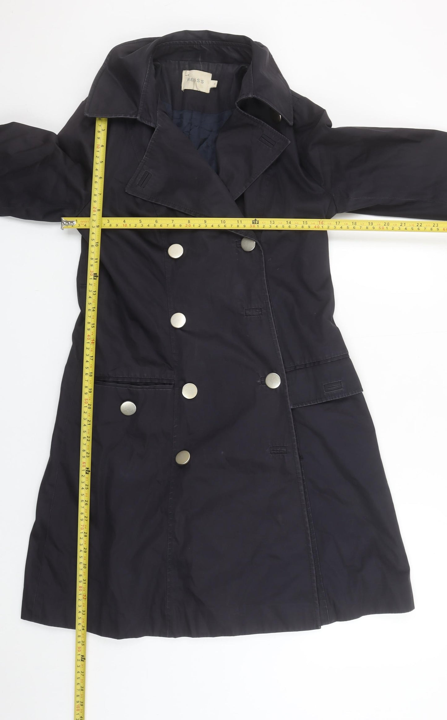 Reiss Women's Black Small Trench Coat Cotton Blend Double Breasted