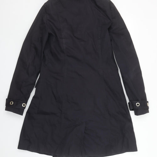 Reiss Women's Black Small Trench Coat Cotton Blend Double Breasted