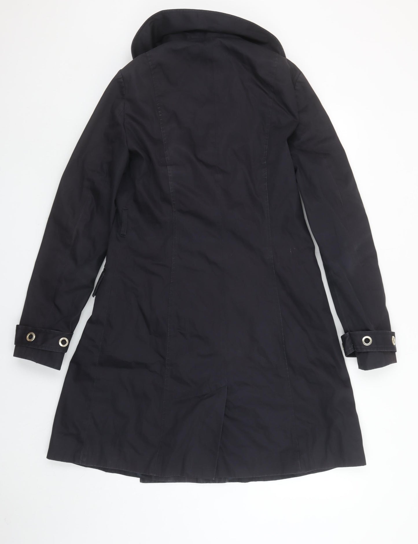 Reiss Women's Black Small Trench Coat Cotton Blend Double Breasted