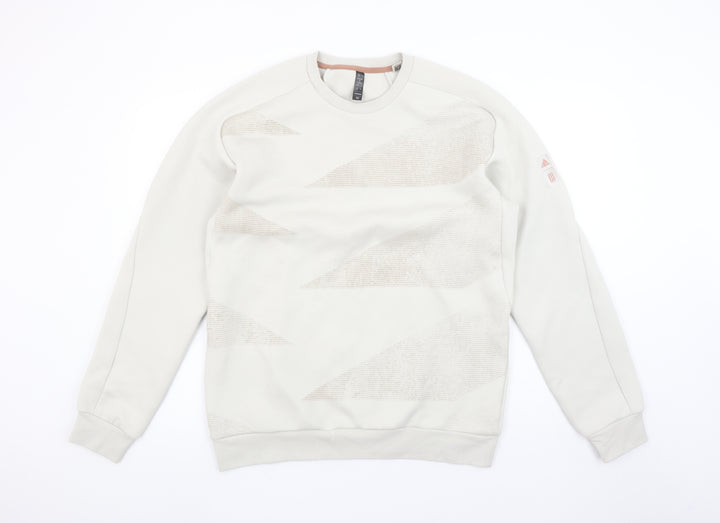 adidas Men Beige Graphic Pullover Sweatshirt M Regular Fit