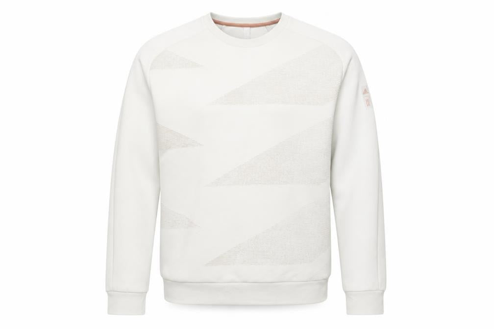 Front view of adidas Men Beige Graphic Pullover Sweatshirt M Regular Fit