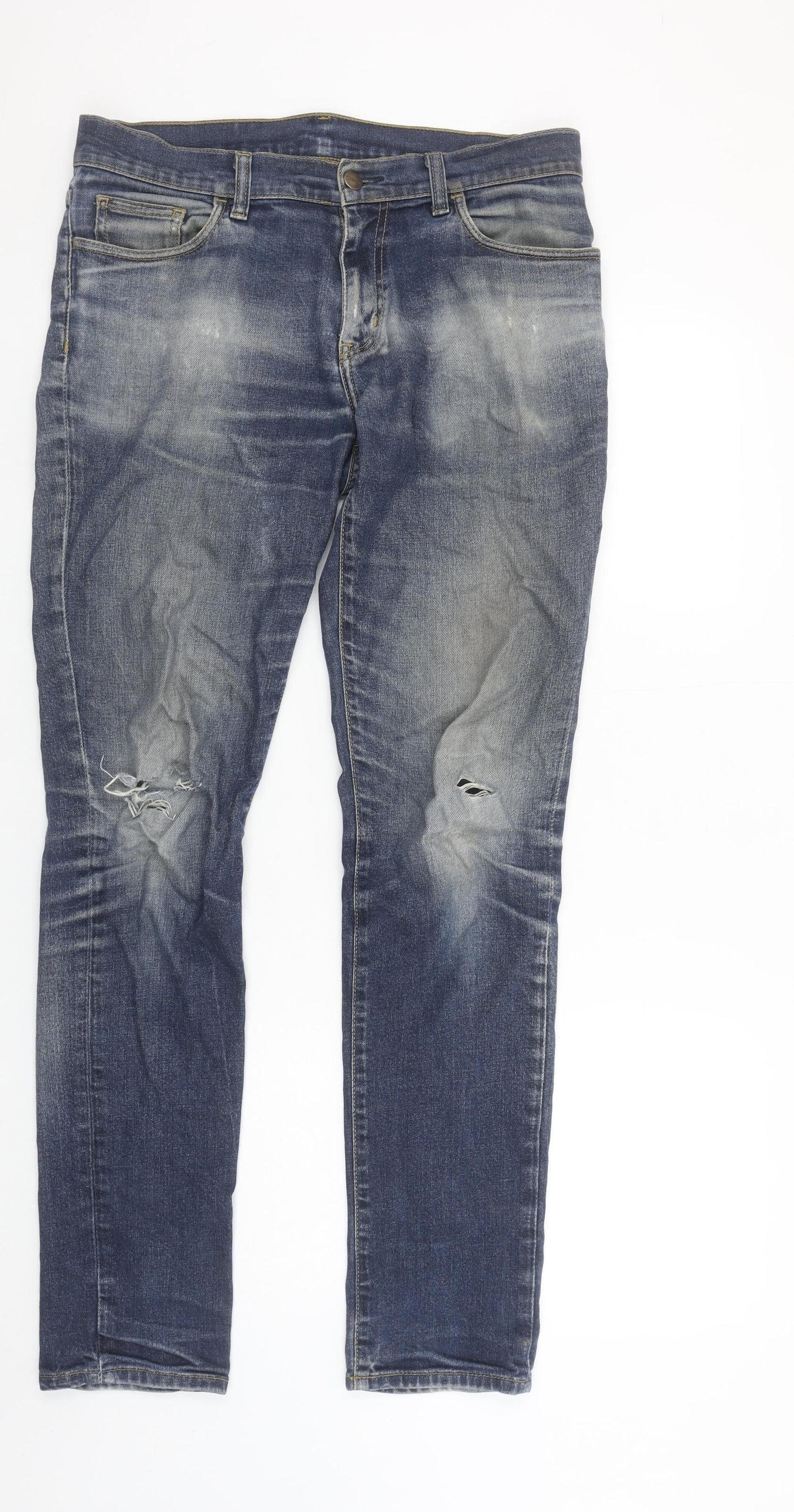 Carhartt Men’s Blue Straight Fit 32x34 Distressed Denim Jeans