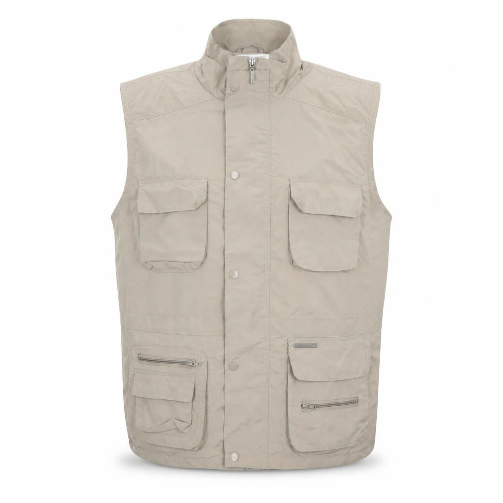 Champion Mens Beige L Waistcoat Bodywarmer Vest Outdoor Multi Pocket