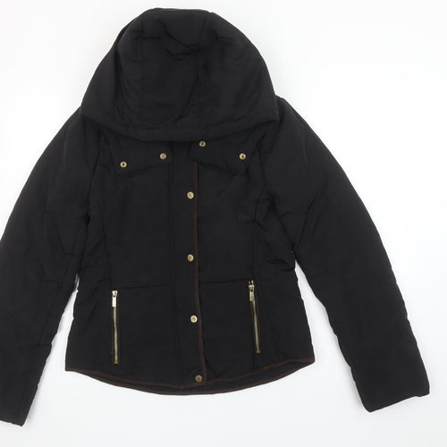 H&M Womens Black Puffer Jacket Size 8 Hooded Winter Coat
