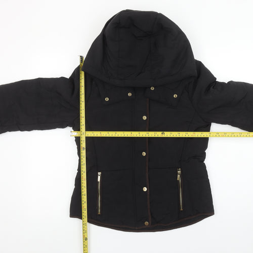 H&M Womens Black Puffer Jacket Size 8 Hooded Winter Coat