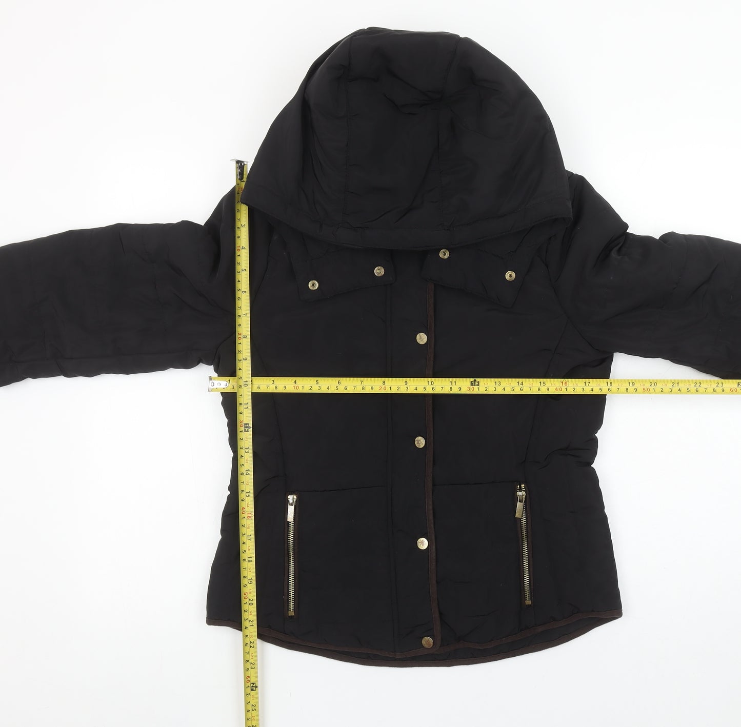 H&M Womens Black Puffer Jacket Size 8 Hooded Winter Coat