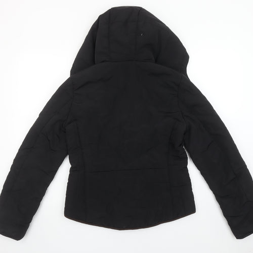 H&M Womens Black Puffer Jacket Size 8 Hooded Winter Coat