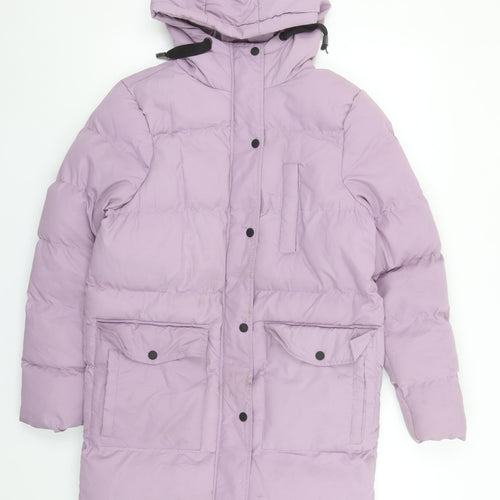 Brave Soul Womens Purple Long Puffer Coat Hooded XS