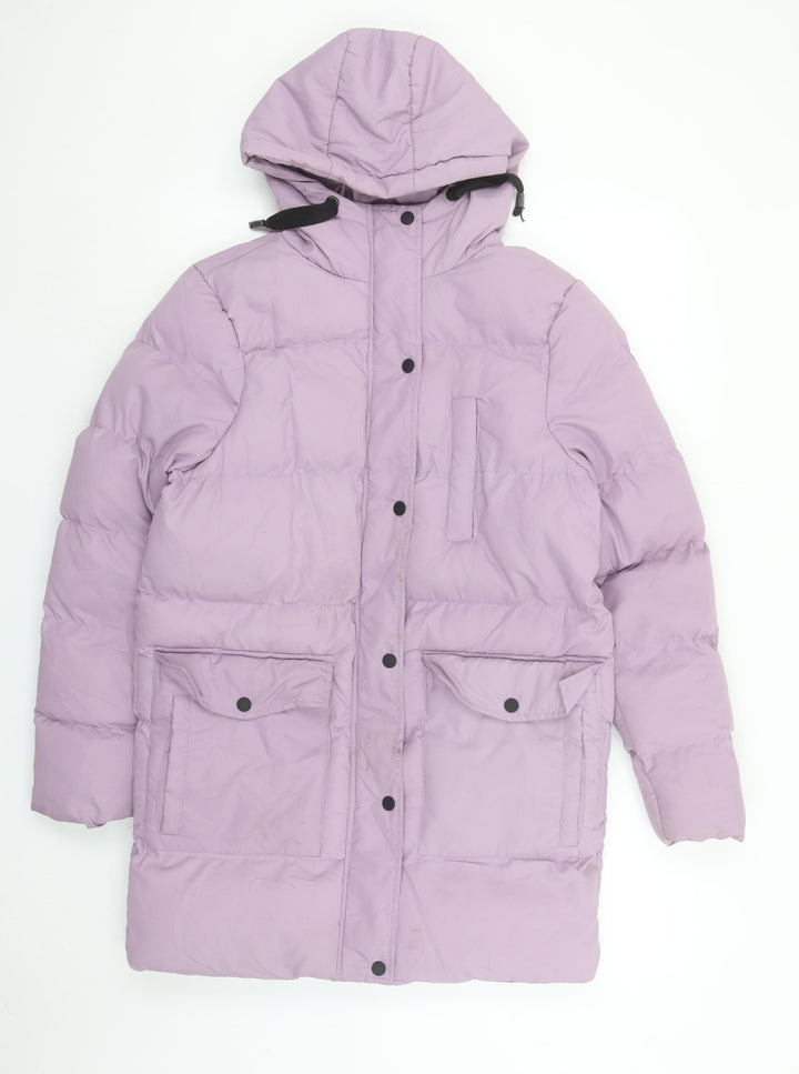 Brave Soul Womens Purple Long Puffer Coat Hooded XS
