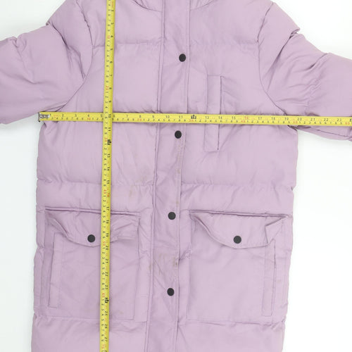 Brave Soul Womens Purple Long Puffer Coat Hooded XS