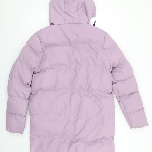 Brave Soul Womens Purple Long Puffer Coat Hooded XS