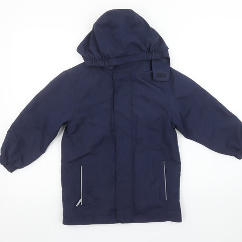 John Lewis Boys Blue Hooded Parka Coat 5-6 Years Water Resistant