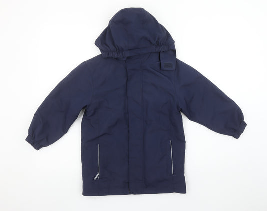 John Lewis Boys Blue Hooded Parka Coat 5-6 Years Water Resistant