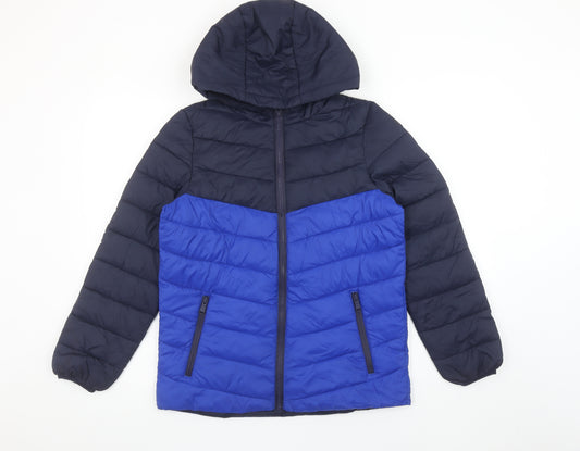 Marks and Spencer Boys Blue Puffer Jacket 11-12 Years Hooded Winter Coat