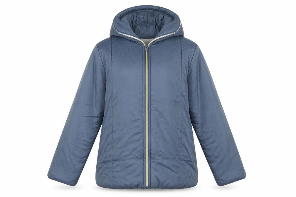 Front view of Nathalie Andersen women’s blue m hooded puffer jacket