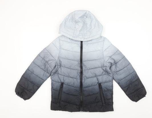Marks and Spencer Boys Grey Ombré Hooded Puffer Jacket 8-9 Years