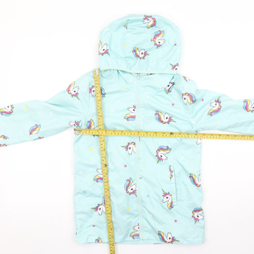 DeFacto Girls Blue Unicorn Hooded Rain Coat 8-9 Years Waterproof Jacket