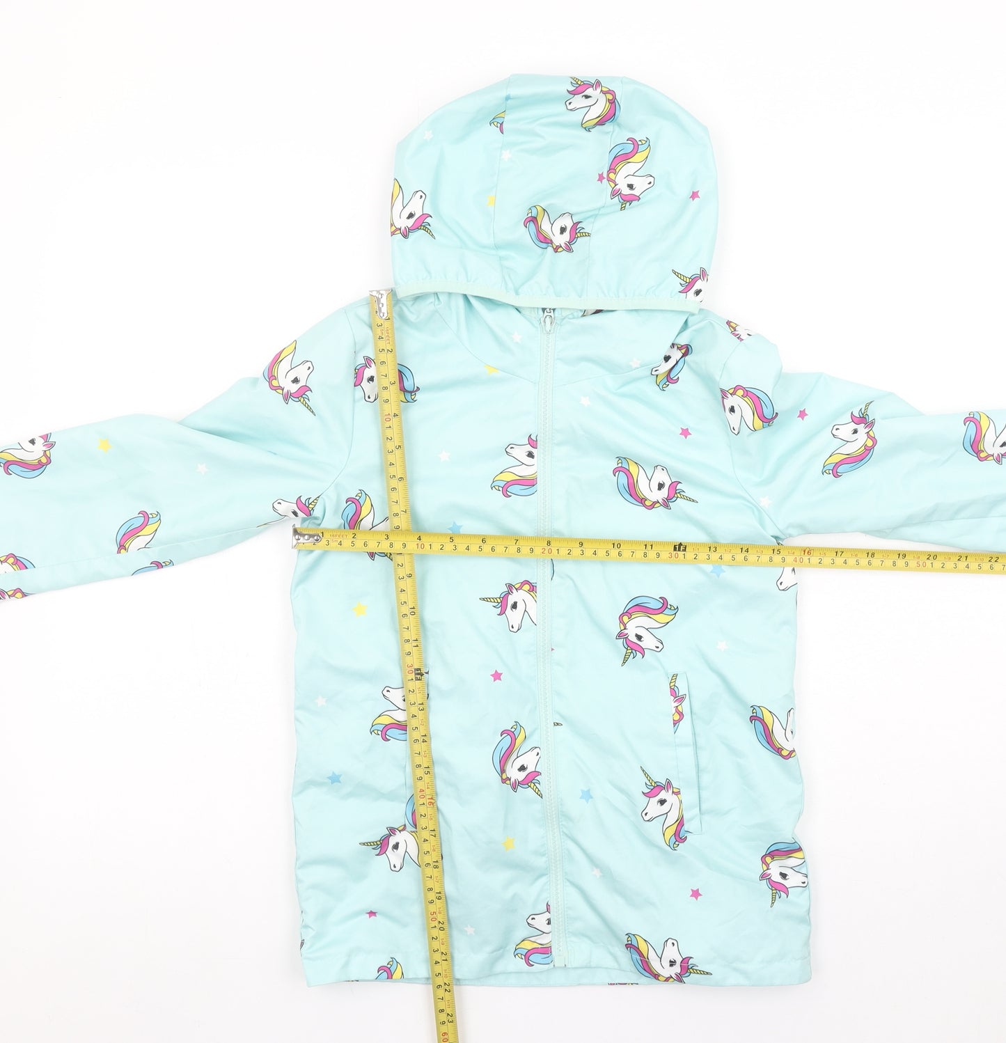 DeFacto Girls Blue Unicorn Hooded Rain Coat 8-9 Years Waterproof Jacket