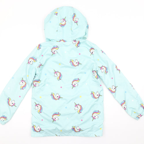 DeFacto Girls Blue Unicorn Hooded Rain Coat 8-9 Years Waterproof Jacket