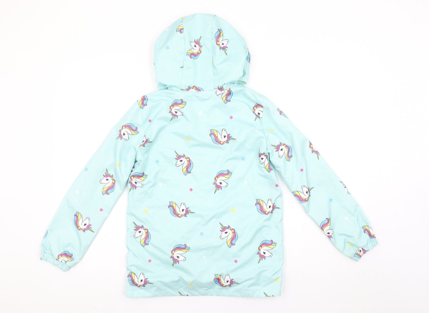 DeFacto Girls Blue Unicorn Hooded Rain Coat 8-9 Years Waterproof Jacket