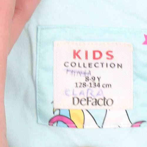 DeFacto Girls Blue Unicorn Hooded Rain Coat 8-9 Years Waterproof Jacket