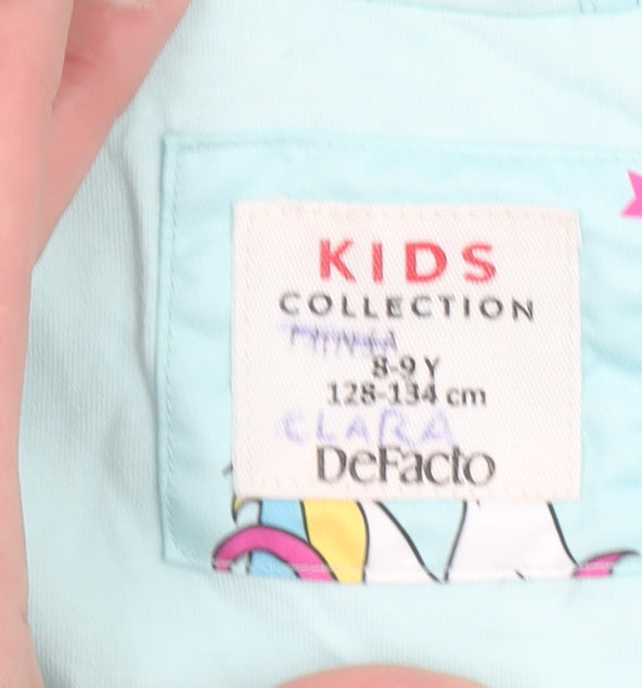 DeFacto Girls Blue Unicorn Hooded Rain Coat 8-9 Years Waterproof Jacket