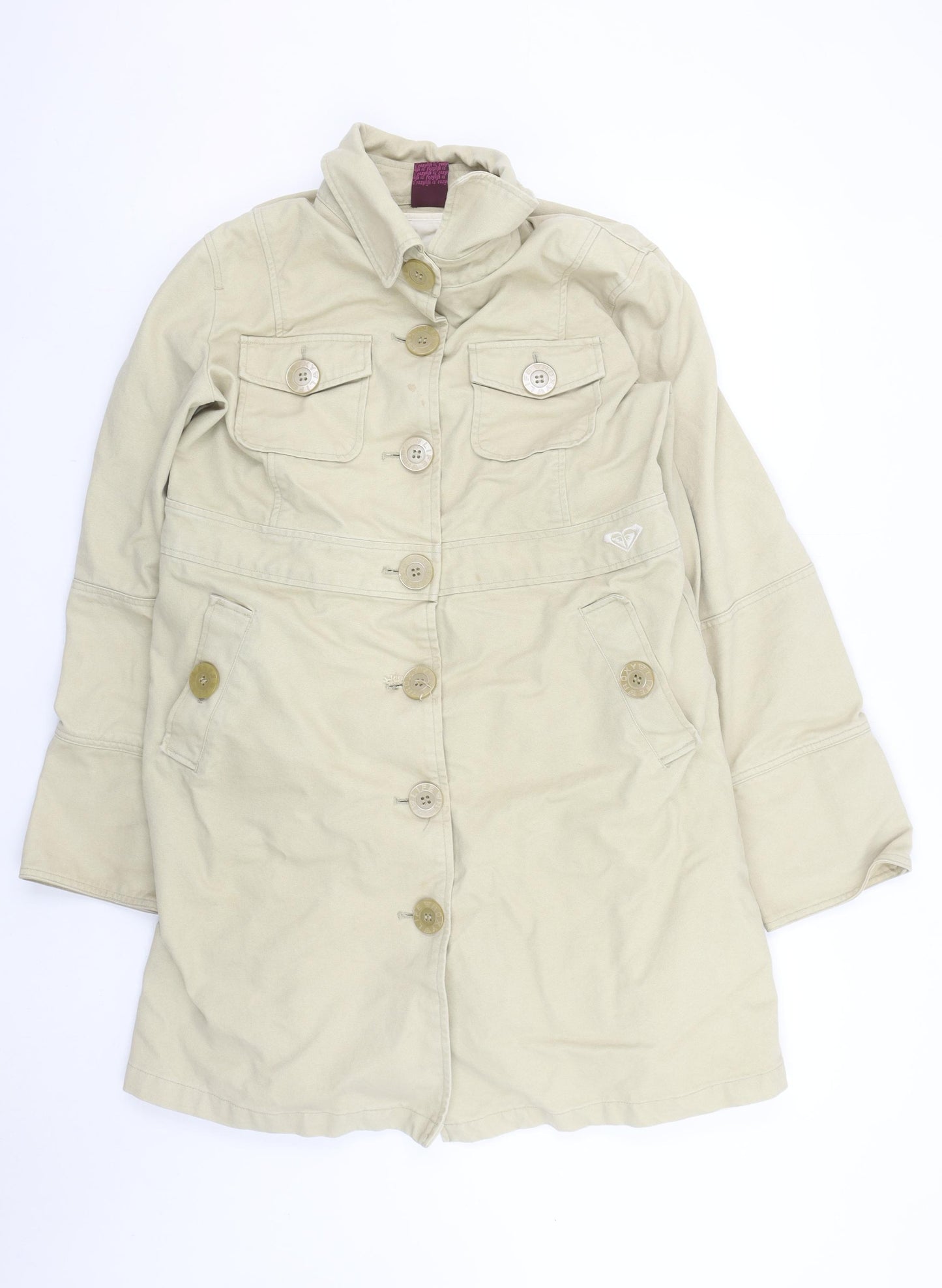 Roxy Women Beige Mid-Length Cotton Trench Coat Size 12