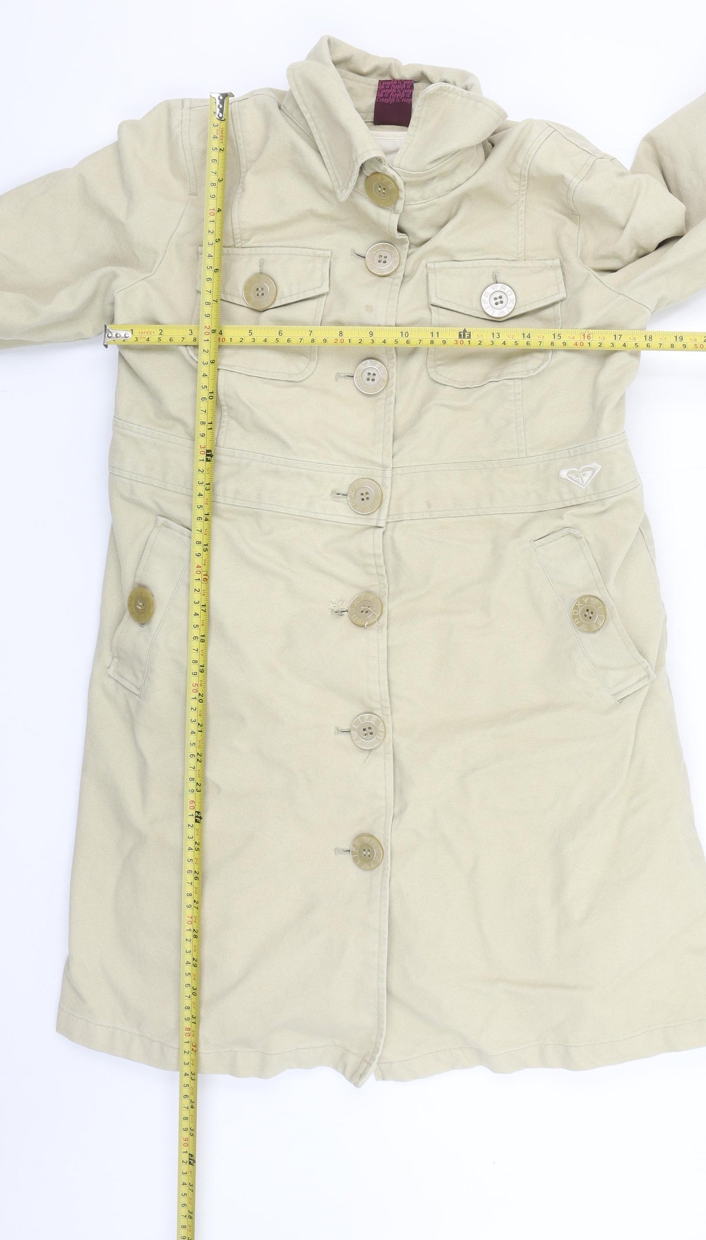 Roxy Women Beige Mid-Length Cotton Trench Coat Size 12