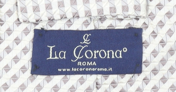 La Corona Men’s Beige Geometric Silk Tie – Designer Woven Style