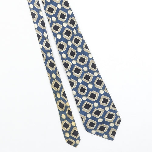 Rutherford Men's Blue Beige Geometric Pure Silk Tie Made in England