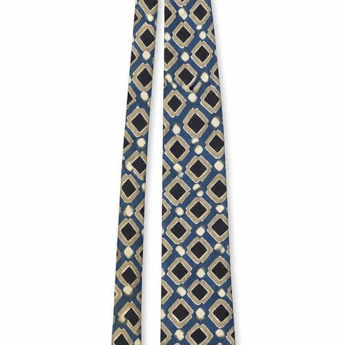 Rutherford Men's Blue Beige Geometric Pure Silk Tie Made in England