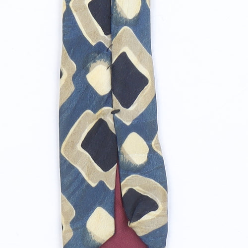 Rutherford Men's Blue Beige Geometric Pure Silk Tie Made in England