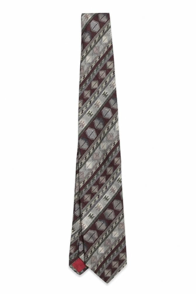 Front view of Altea Milano Men's Grey Geometric Designer Silk Tie One Size