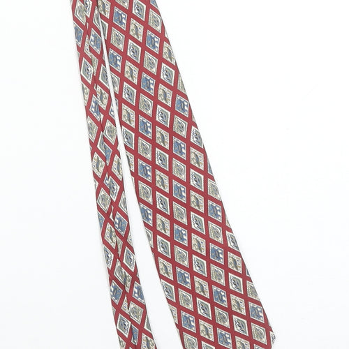 Marks and Spencer St Michael Men's Red Silk Geometric Designer Tie