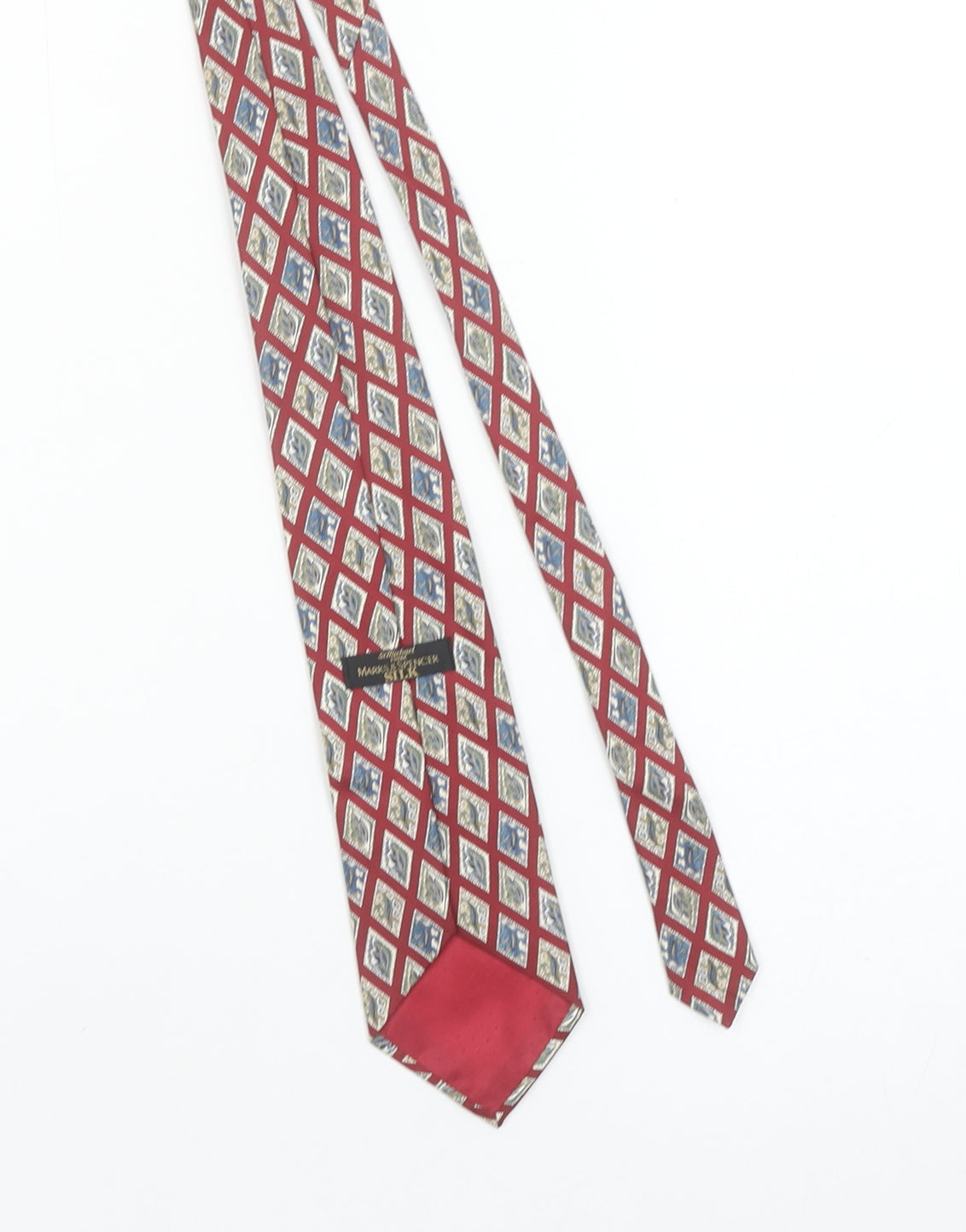 Marks and Spencer St Michael Men's Red Silk Geometric Designer Tie