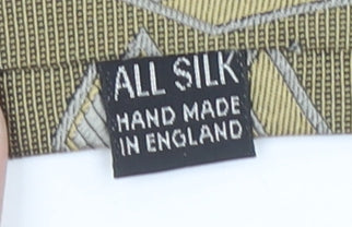 John Harmer Men’s Beige Geometric Silk Tie Handmade in England One Size