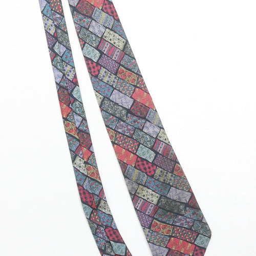 Aquascutum Men’s Multicoloured Pure Silk Geometric Designer Tie One Size
