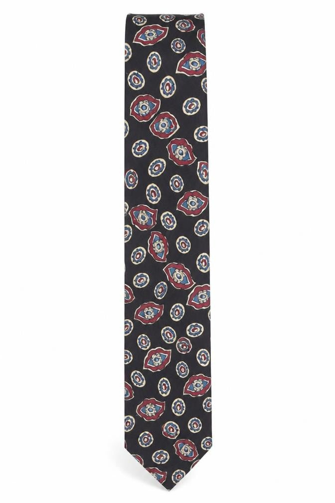 Front view of Frances Helleman Men's Black Paisley Pure Silk Tie - One Size