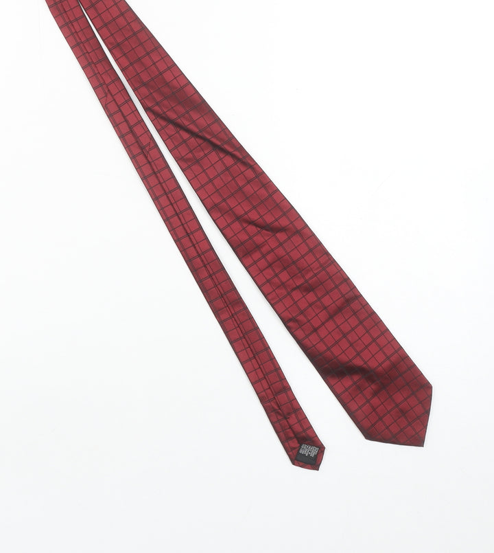 Tie Rack Men's Red Checked 100% Silk Pointed Tie Made in Italy