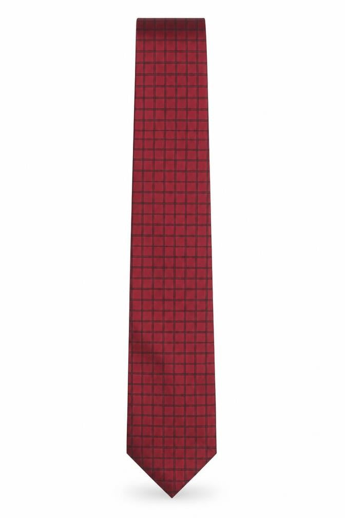 Front view of Tie Rack Men's Red Checked 100% Silk Pointed Tie Made in Italy