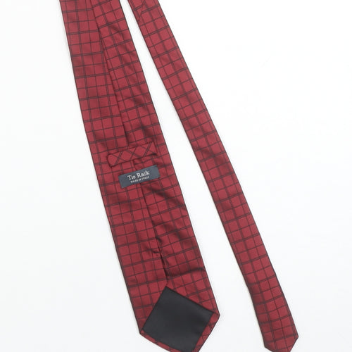 Tie Rack Men's Red Checked 100% Silk Pointed Tie Made in Italy