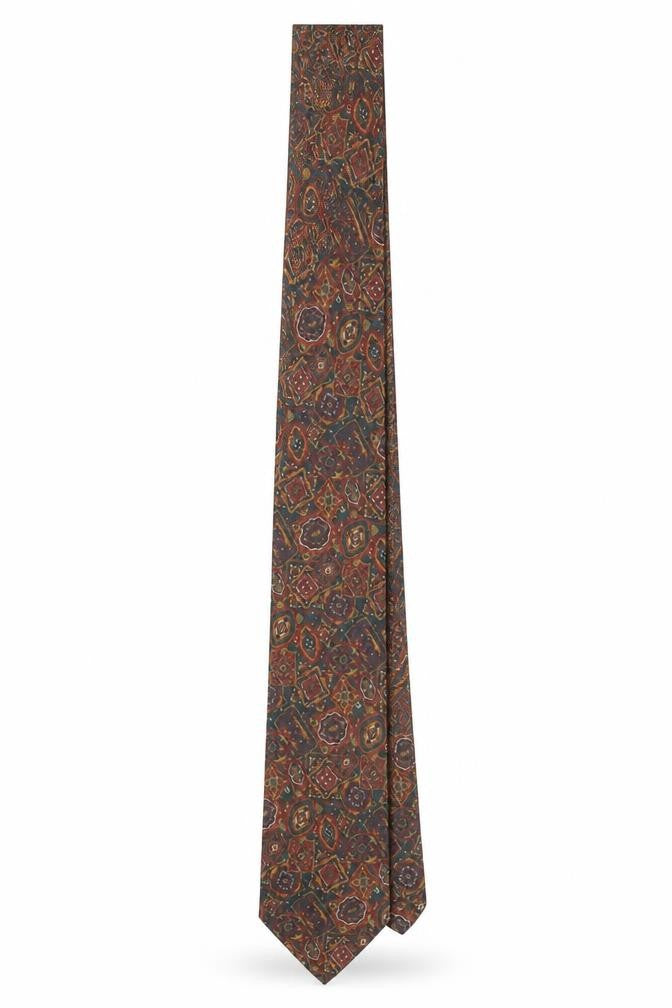 Front view of Çağrı Handmade Men's Multicoloured Geometric Pure Silk Slim Tie